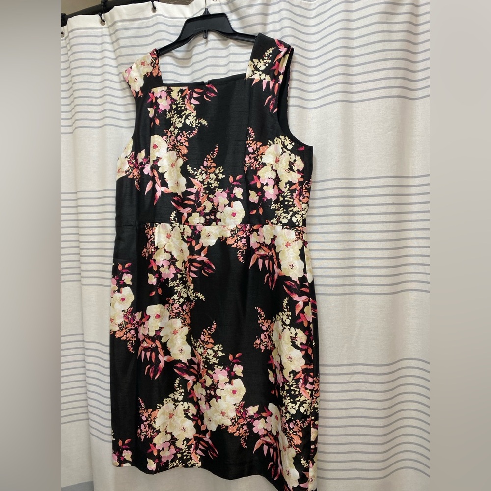Preston & York Black Silky Dress with Pink and Cream Florals